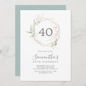 Airy Greenery en Gold Leaf 40th Birthday Kaart (Voorkant / Achterkant)