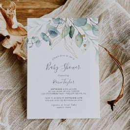 Airy Greenery en Gold Leaf Baby shower Kaart