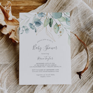 Airy Greenery en Gold Leaf Baby shower Kaart