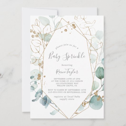 Airy Greenery en Gold Leaf Baby Sprinkle Kaart (Voorkant)