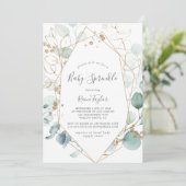 Airy Greenery en Gold Leaf Baby Sprinkle Kaart (Staand voorkant)
