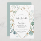 Airy Greenery en Gold Leaf Baby Sprinkle Kaart (Voorkant / Achterkant)