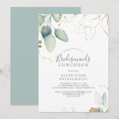 Airy Greenery en Gold Leaf Bridesmaids Luncheon Kaart (Voorkant / Achterkant)