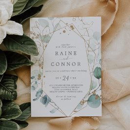 Airy Greenery en Gold Leaf Casual Wedding Kaart