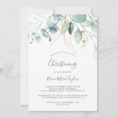 Airy Greenery en Gold Leaf Christening Kaart (Voorkant)