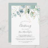 Airy Greenery en Gold Leaf Christening Kaart (Voorkant / Achterkant)