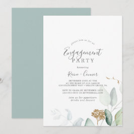 Airy Greenery en Gold Leaf Engagement Party Kaart