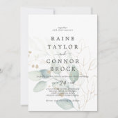 Airy Greenery en Gold Leaf Faded Wedding Kaart (Voorkant)