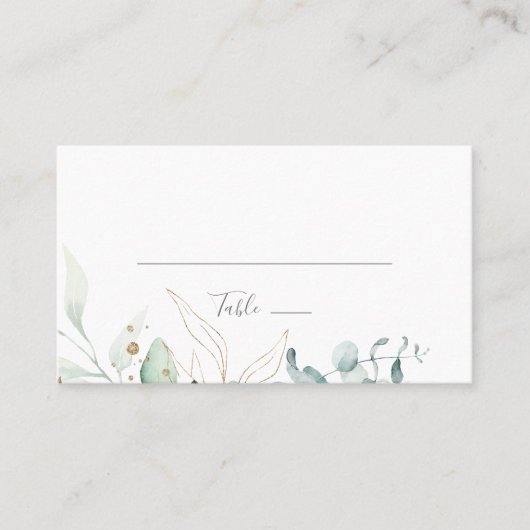 Airy Greenery en Gold Leaf Flat Wedding Plaatskaartje (Voorkant)