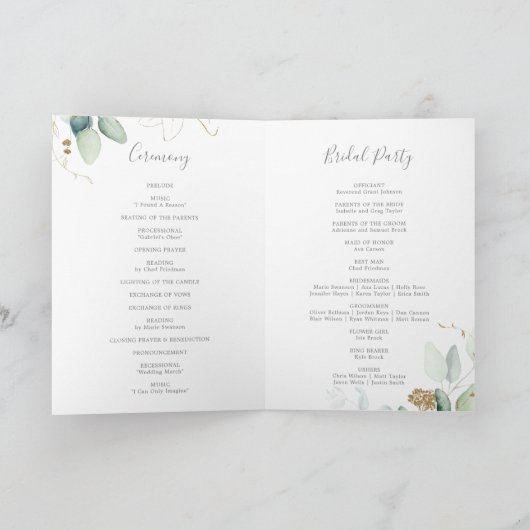 Airy Greenery en Gold Leaf Folded Wedding Programma (Binnen)