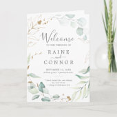 Airy Greenery en Gold Leaf Folded Wedding Programma (Voorkant)