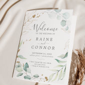 Airy Greenery en Gold Leaf Folded Wedding Programma