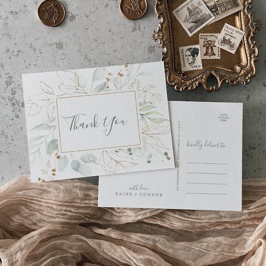 Airy Greenery en Gold Leaf Hartelijk dank Briefkaa Briefkaart
