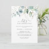 Airy Greenery en Gold Leaf Let's Celebrate Kaart (Staand voorkant)