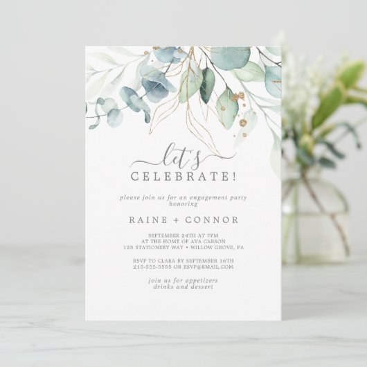 Airy Greenery en Gold Leaf Let's Celebrate Kaart (Staand voorkant)