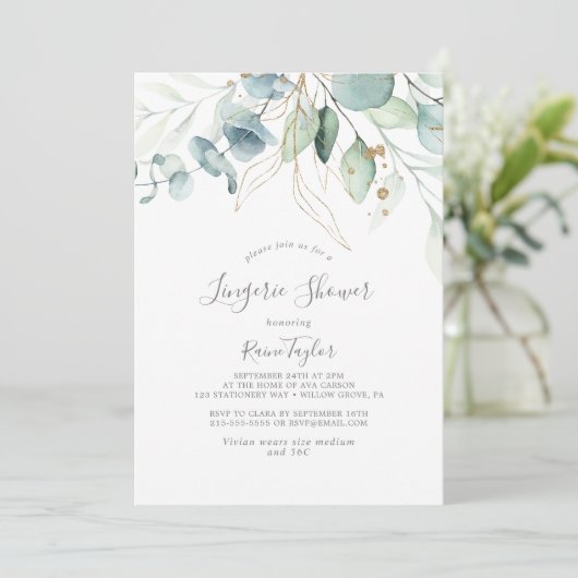 Airy Greenery en Gold Leaf Lingerie Shower Kaart (Staand voorkant)