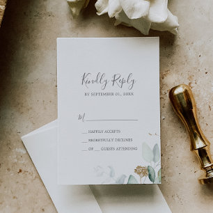 Airy Greenery en Gold Leaf Simple RSVP-kaart RSVP Kaartje