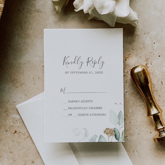 Airy Greenery en Gold Leaf Simple RSVP-kaart RSVP Kaartje