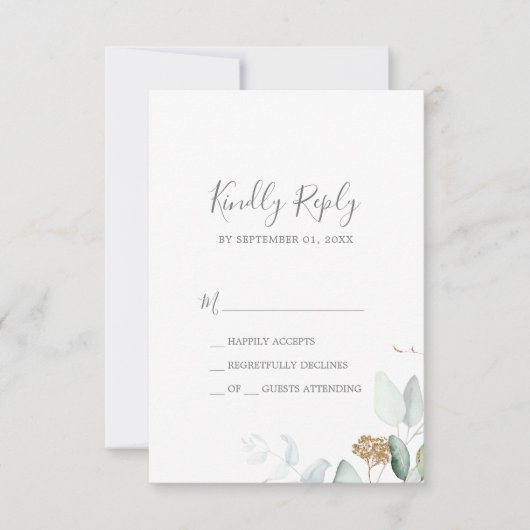 Airy Greenery en Gold Leaf Simple RSVP-kaart RSVP Kaartje (Voorkant)