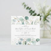 Airy Greenery en Gold Leaf Square Wedding Kaart (Staand voorkant)