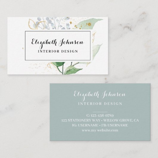 Airy Greenery en Gold Leaf Visitekaartje (Voorkant / Achterkant)