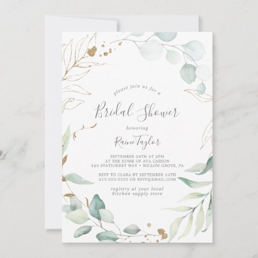 Airy Greenery en Gold Leaf Vrijgezellenfeest Kaart (Voorkant)