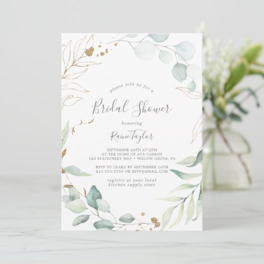 Airy Greenery en Gold Leaf Vrijgezellenfeest Kaart (Staand voorkant)