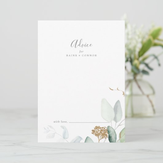Airy Greenery en Gold Leaf Wedding Advieskaart (Staand voorkant)