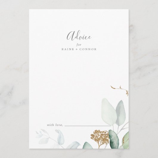 Airy Greenery en Gold Leaf Wedding Advieskaart (Voorkant)