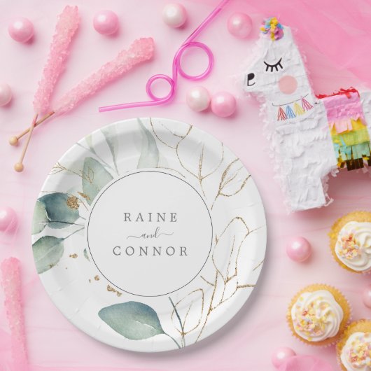 Airy Greenery en Gold Leaf Wedding Cake Papieren Bordje (Feest)