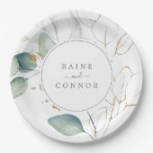 Airy Greenery en Gold Leaf Wedding Cake Papieren Bordje (Voorkant)