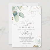 Airy Greenery en Gold Leaf Wedding Kaart (Voorkant)