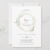 Airy Greenery en Gold Leaf Wreath Wedding Kaart (Voorkant)