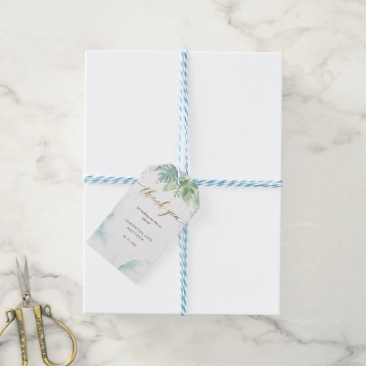 Airy Greenery en Waterverf Dank u Label Cadeaulabel (Met Touw)