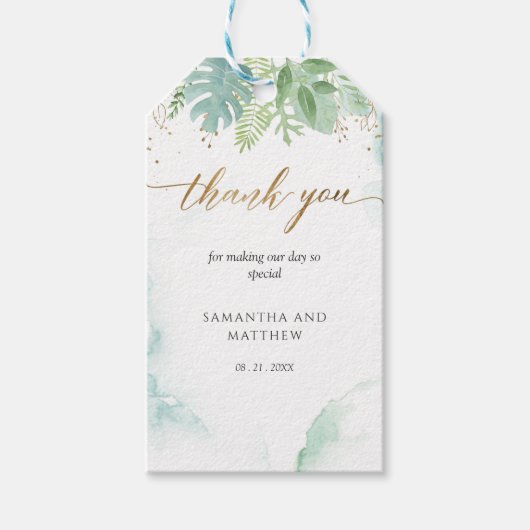 Airy Greenery en Waterverf Dank u Label Cadeaulabel (Voorkant)