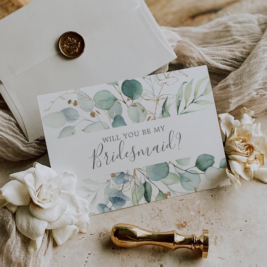 Airy Greenery & Gold Leaf Bridesmaid proposal Kaar Kaart