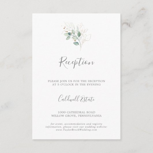 Airy Greenery & Gold Wedding Reception Kaart invoe (Voorkant)