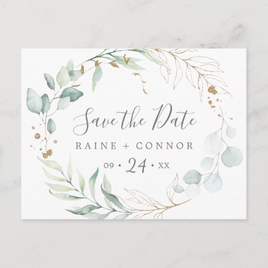 Airy Greenery Horizontal Save the Date Briefkaart (Voorkant)