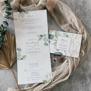 Airy Greenery   Leaf Back Wedding All in One Drieluik Uitnodiging