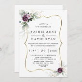 Airy Greenery Paars Pink Flowers Gold Wedding Kaart (Voorkant / Achterkant)