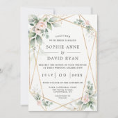 Airy Greenery Pink Flowers Gold in 1 bruiloft Kaart (Voorkant)