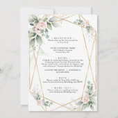 Airy Greenery Pink Flowers Gold in 1 bruiloft Kaart (Achterkant)