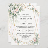 Airy Greenery Pink Flowers Gold in 1 bruiloft Kaart (Voorkant / Achterkant)