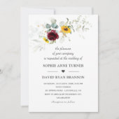 Airy Greenery Sunflower Burgundy Gold Wedding Kaart (Voorkant)