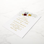 Airy Greenery Sunflowers Burgundy Gold Wedding Folie Uitnodiging (Gedraaid)