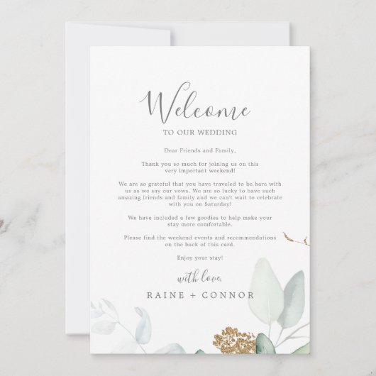 Airy Greenery Wedding Welcome Letter & Itinerary (Voorkant)