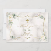 Airy Greenery White Floral Gold Marble Baptisme Bedankkaart (Voorkant)