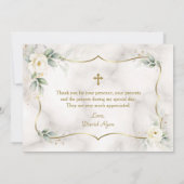 Airy Greenery White Floral Gold Marble Baptisme Bedankkaart (Achterkant)