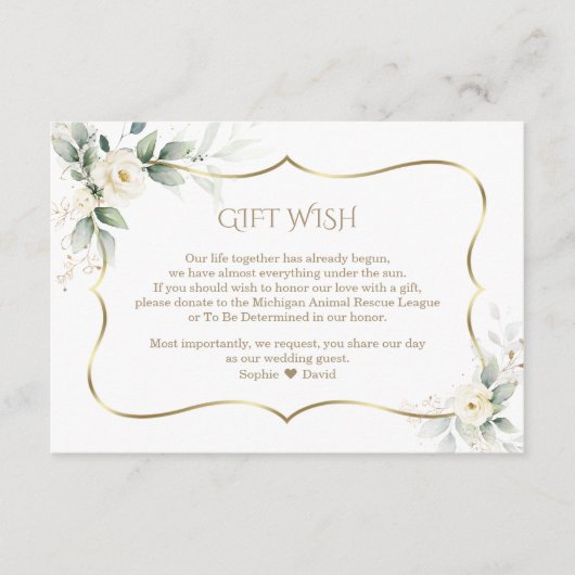 Airy Greenery White Rose Gold Wedding Gift Wish Informatiekaartje (Voorkant)