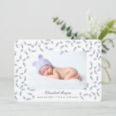 Airy Leaves blue | geboortenbekendmakingskaart (Staand voorkant)